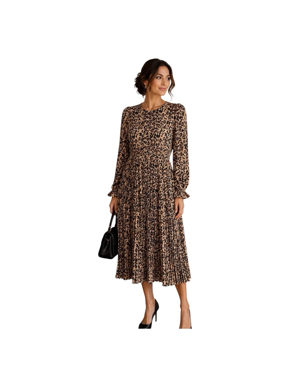 J Crew Leopard Print Button Front Pleated Skirt Long Sleeves Lined Midi dress 12